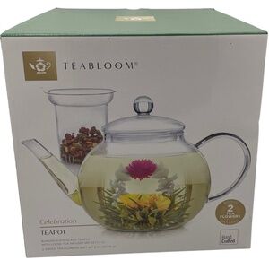 TEABLOOM 40oz teapot & loose tea glass infuser- New in box